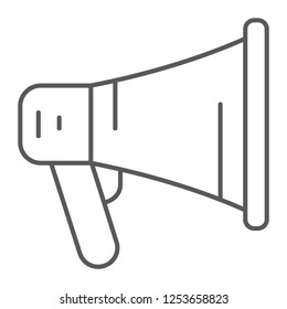 Promotion thin line icon, megaphone and communication, loudspeaker sign, vector graphics, a linear pattern on a white background, eps 10.