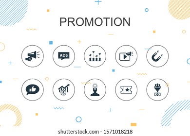 Promotion trendy Infographic template. Thin line design with advertising, sales, lead conversion, attract icons