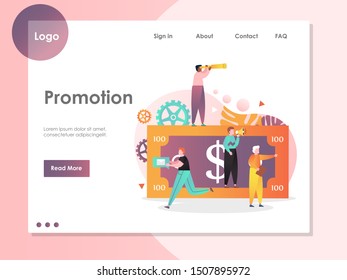 Promotion vector website template, web page and landing page design for website and mobile site development. Bank account promotions and offers, investing money concept.