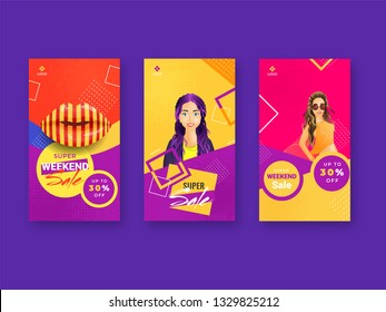 Promotion web banner set for social media mobile apps. Sale and discount promo backgrounds with abstract patterns and modern girls, vibrant lips. Email ad newsletter layouts. Bright and vibrant color.