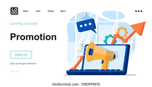 Promotion web concept. Advertising campaign for new business, development and profit growth. Template of people scenes. Vector illustration with character activities in flat design for website