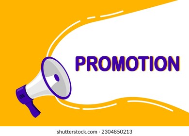 Promotion word in speech bubble. Megaphone vector illustration. Concept of join us, job vacancy and announcement for website and promotion banners. Vector illustration in flat design
