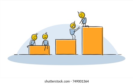Promotion at work. Little business characters concept. Vector doodle illustration concept for web banner, business presentation, advertising material.