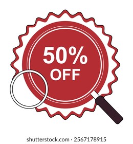 Promotional 50% OFF Red Badge with Magnifying Glass