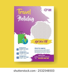 Plantilla promocional del folleto o del cartel de la impresión a4 para la agencia de viajes y del recorrido, folleto de las vacaciones de verano, folleto o cartel del hotel resort, catálogo del paquete del viaje, folleto turístico, folleto, cubierta del folleto