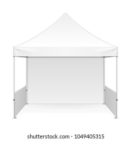 Promotional Advertising Outdoor Event Trade Show Pop-Up Tent Mobile Marquee. Front View. Illustration Isolated On White Background. Mock Up Template Ready For Your Design. Vector EPS10