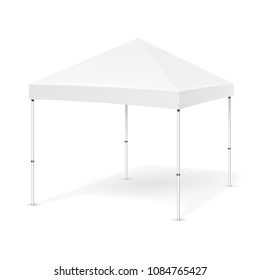 Promotional Advertising Outdoor Event Trade Show Pop-Up Tent Mobile Advertising Marquee. Mock Up, Template. Illustration Isolated On White Background. Ready For Your Design. Product Advertising Vector