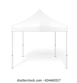 Promotional Advertising Outdoor Event Trade Show Pop-Up Tent Mobile Advertising Marquee. Mock Up, Template. Illustration Isolated On White Background. Ready For Your Design. Product Packing. Vector