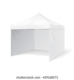 Promotional Advertising Outdoor Event Trade Show Pop-Up Tent Mobile Advertising Marquee. Mock Up, Template. Illustration Isolated On White Background. Ready For Your Design. Product Packing. Vector