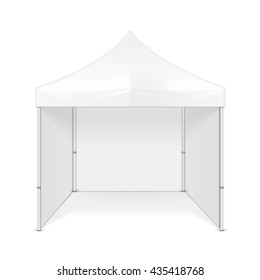 Promotional Advertising Outdoor Event Trade Show Pop-Up Tent Mobile Advertising Marquee. Mock Up, Template. Illustration Isolated On White Background. Ready For Your Design. Product Packing. Vector