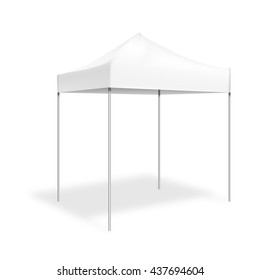 Promotional Advertising Outdoor Event Trade Show Pop-Up Tent Mobile Advertising Marquee. Mock Up, Template. Illustration Isolated On White Background. Ready For Your Design. Product Packing. Vector