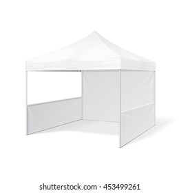 Promotional Advertising Outdoor Event Trade Show Pop-Up Tent Mobile Marquee. Mock Up, Template. Illustration Isolated On White Background. Ready For Your Design. Product Advertising. Vector EPS10