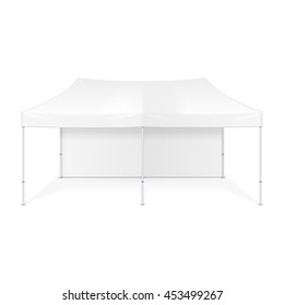 Promotional Advertising Outdoor Event Trade Show Pop-Up Tent Mobile Advertising Marquee. Mock Up, Template. Illustration Isolated On White Background. Ready For Your Design. Product Packing. Vector