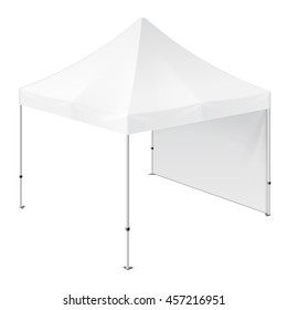 Promotional Advertising Outdoor Event Trade Show Pop-Up Tent Mobile Marquee. Mock Up, Template. Illustration Isolated On White Background. Ready For Your Design. Product Advertising. Vector EPS10