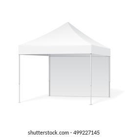 Promotional Advertising Outdoor Event Trade Show Pop-Up Tent Mobile Marquee. Illustration Isolated On White Background. Mock Up Template Ready For Your Design. Vector EPS10