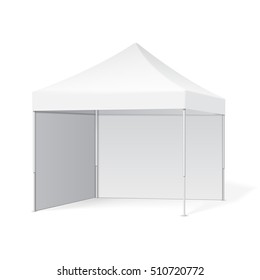 Promotional Advertising Outdoor Event Trade Show Pop-Up Tent Mobile Marquee. Illustration Isolated On White Background. Mock Up Template Ready For Your Design. Vector EPS10