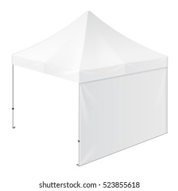 Promotional Advertising Outdoor Event Trade Show Pop-Up Tent Mobile Marquee. Mock Up, Template. Illustration Isolated On White Background. Ready For Your Design. Product Advertising. Vector EPS10