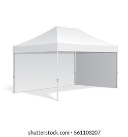 Promotional Advertising Outdoor Event Trade Show Pop-Up Tent Mobile Marquee. Illustration Isolated On White Background. Mock Up Template Ready For Your Design. Vector EPS10