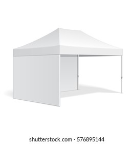 Promotional Advertising Outdoor Event Trade Show Pop-Up Tent Mobile Marquee. Illustration Isolated On White Background. Mock Up Template Ready For Your Design. Vector EPS10