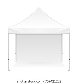 Promotional Advertising Outdoor Event Trade Show Pop-Up Tent Mobile Marquee. Front View. Illustration Isolated On White Background. Mock Up Template Ready For Your Design. Vector EPS10