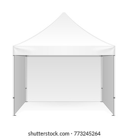 Promotional Advertising Outdoor Event Trade Show Pop-Up Tent Mobile Marquee. Front View. Illustration Isolated On White Background. Mock Up Template Ready For Your Design. Vector EPS10