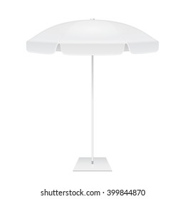 Promotional Advertising Outdoor Garden White Umbrella Parasol. Mock Up, Template. Illustration Isolated On White Background. Ready For Your Design. Product Packing. Vector EPS10