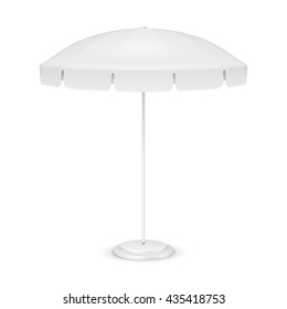 Promotional Advertising Outdoor Garden White Umbrella Parasol. Mock Up, Template. Illustration Isolated On White Background. Ready For Your Design. Product Packing. Vector EPS10