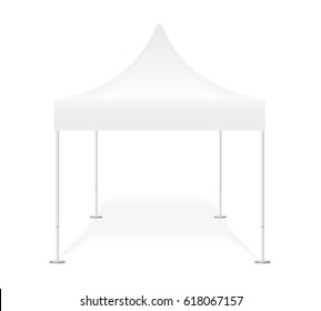 Promotional advertising show outdoor event trade pop-up tent mobile marquee. Illustration of pavilion isolated on white background. Realistic vector mock up, template for your design. 