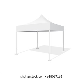 Promotional advertising show outdoor event trade pop-up tent mobile marquee. Illustration of pavilion isolated on white background. Realistic vector mock up, template for your design. 