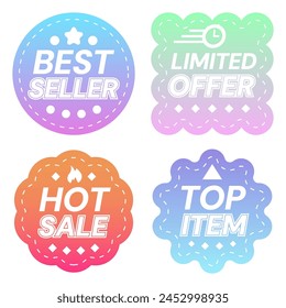 Promotional Badges Stickers Labels for Sales Marketing Promotion. Best Seller, Limited Offer, Hot Sale, Top Item Stickers Set