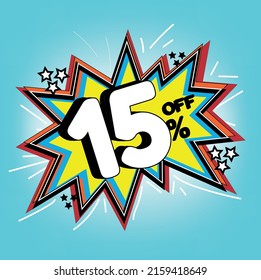 Promotional balloon, 15% off, fifteen percent off, promotional offer used for general sales, featured cartoon look