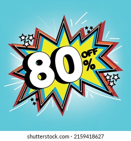 Globo promocional, 80% de descuento, 80% de descuento, oferta promocional usada para ventas generales, aspecto de caricatura destacada