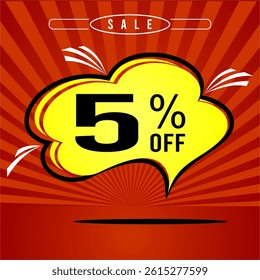 Promotional balloon offering 5% discount in red and yellow