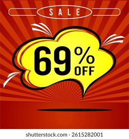 Promotional balloon offering 69% discount in red and yellow