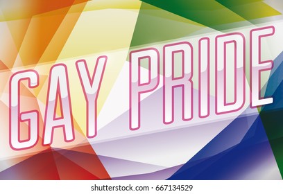 Promotional banner with colorful background commemorating rainbow flag colors for Gay Pride.