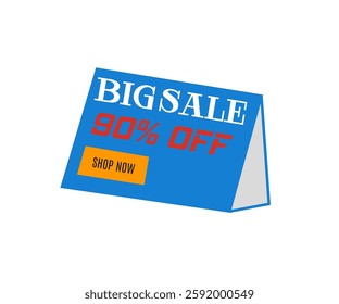 Promotional banner design with the words "BIG SALE 90% OFF" in striking blue. Suitable for store, marketplace, or big discount advertising.