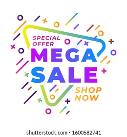 Promotional Banner Sale. It says Mega Sale, Special Offer, Shop Now, full color gradation with pop graphic documentation. Pop style banners and posters