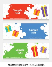 promotional banner set with gift box - Vector