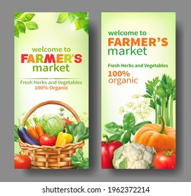 Promotional banners for farmers market. Vector set.