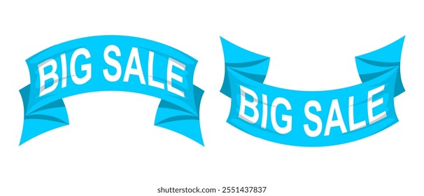 Promotional Big Sale Sign with Curved Ribbon, Vector Graphic Design Editable and Scalable in EPS Format, Isolated on White for Marketing and Discount Templates