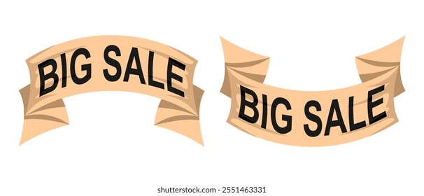 Promotional Big Sale Sign with Curved Ribbon, Vector Graphic Design Editable and Scalable in EPS Format, Isolated on White for Marketing and Discount Templates