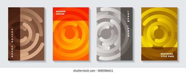 Promotional booklet front pages mockups. Trendy poster circles spiral motion vector backgrounds. Aim goal achievement circles concept. Abstract portfolio title pages collection.