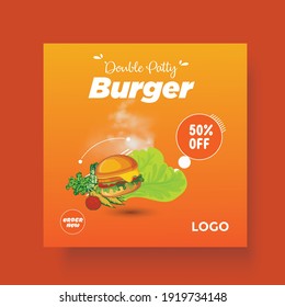 Promotional Burger Food Banner Or Instagram Advertising Social Media Post Design