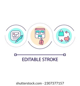 Promotional campaign loop concept icon. Content and products exchange. Social media marketing abstract idea thin line illustration. Isolated outline drawing. Editable stroke. Arial font used