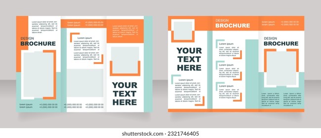 Promotional campaign for new brand trifold brochure template design. Product advertising. Zig-zag folded leaflet set with copy space for text. Editable 3 panel flyers. Arial Black, Regular fonts used