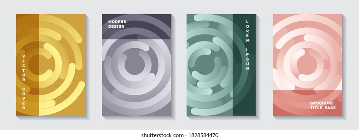Promotional catalogue title pages templates. Trendy banner gradient circles twist vector backdrops. Aim goal achievement circles concept. Minimal portfolio covers set.