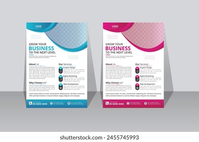 Promotional Corporate business flyer template design set with two color variations. marketing, business proposal, promotion, growth, advertising, publication, cover page. new digital marketing flyer