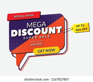 promotional discount banner design in the form of speech bubbles