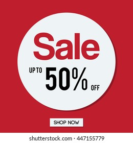 Promotional discounts Sale banner for shop or online shopping on red background. Special offer up to 50% off. Vector illustration.