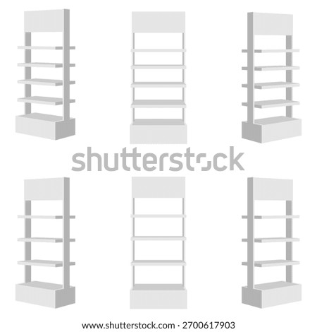promotional display shelf stand set, no side cover vector illustration isolated on white background.	